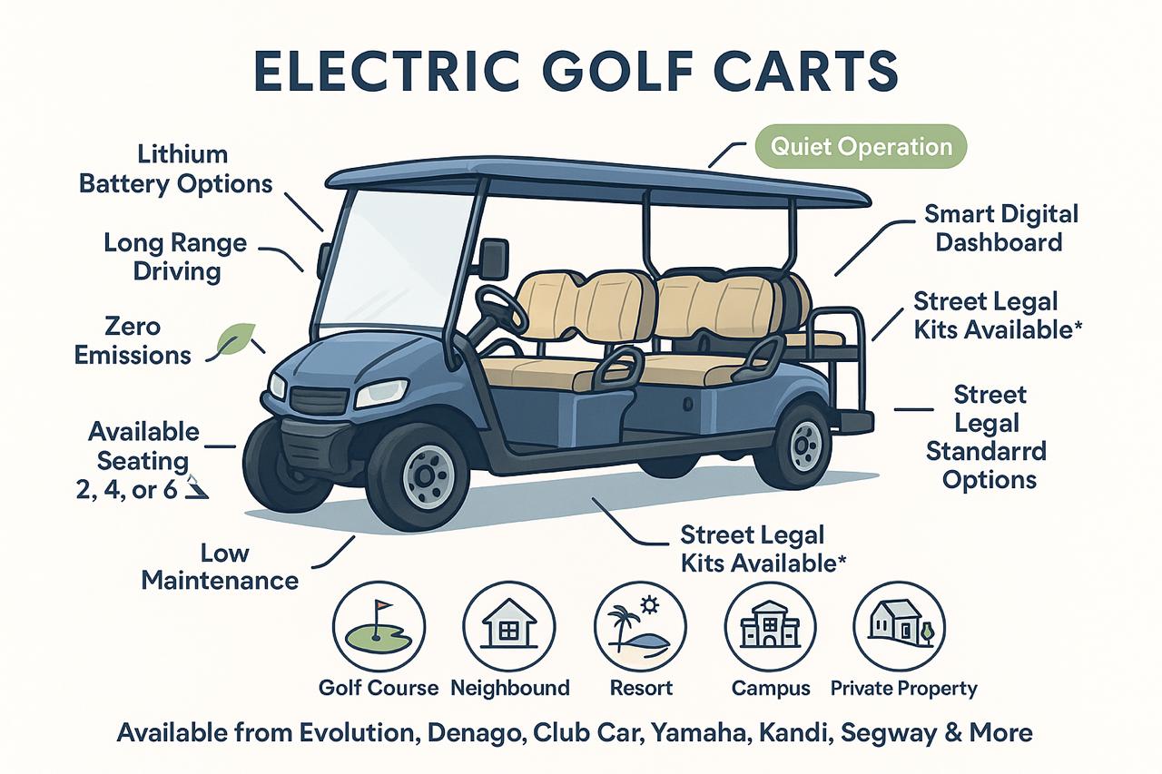 Home 13 Find Electric Golf Carts From Evolution, Denago, Club Car, Yamaha, Kandi, Segway And More.