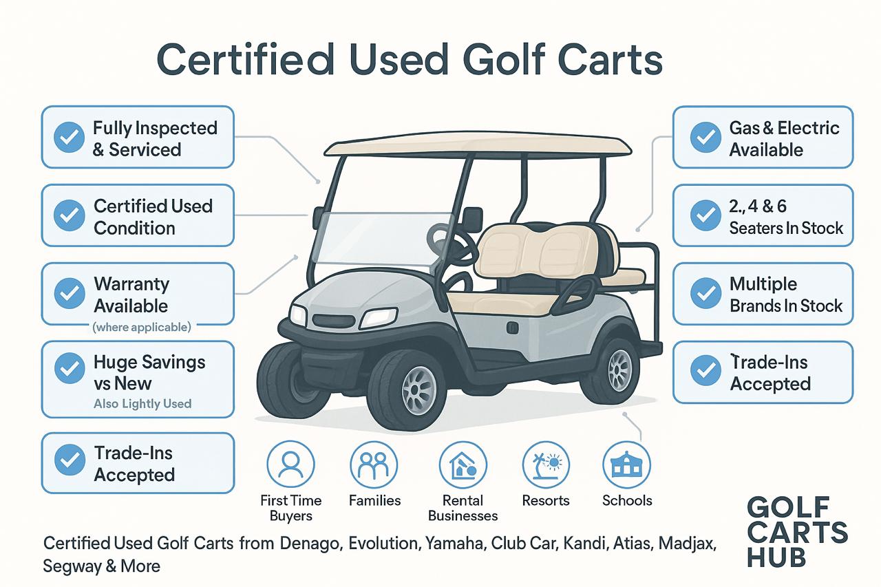 Home 24 Shop Fully Inspected Used Golf Carts From Denago, Evolution, Yamaha, Club Car, Kandi, Atlas, Madjax, And Segway.