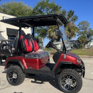 Front view of 2025 Evolution D5-Maverick 2+2 Red Electric Golf Cart
