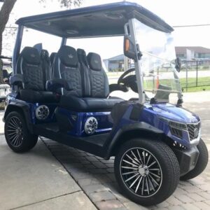 Side profile of 2025 Evolution D-Max GT4 Blue golf cart