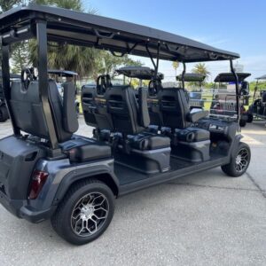 Side profile of 2025 Evolution D5-Ranger 6 Black Golf Cart