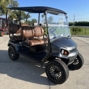 Side profile of the 2025 E-Z-GO Liberty ELiTE Lithium Metallic Charcoal in Phoenix AZ.