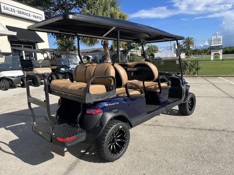 2026 Club Car Onward Lifted 6 Passenger Gas – Blue Michigan Street Legal 4 Complete Side View Of Lifted 2026 Onward Blue